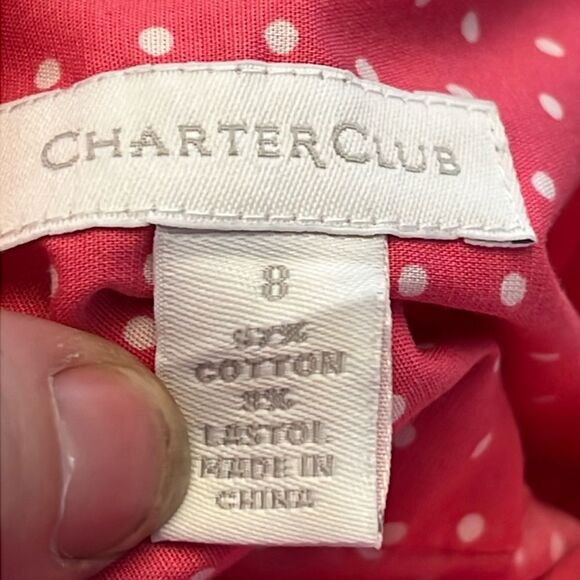 Charter Club Pink Polka Dot Button-Down Top | Size 8 | Cotton Blend - Picture 6 of 7